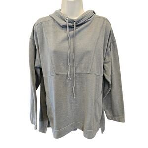 Coldwater creek PL PETITE L grey slub hoodie tunic sweater winter warm grey
